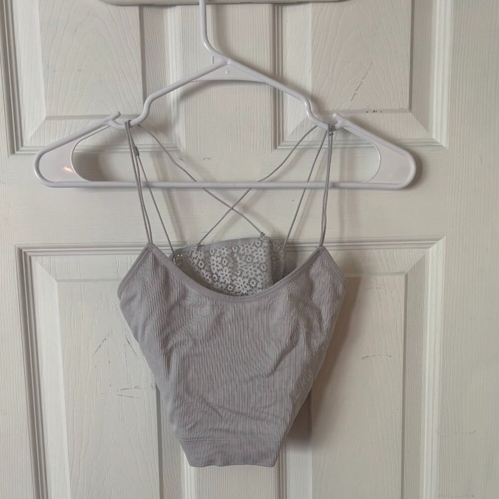 White Ribbed Tank Top w Lace Back - Originally 20.00 AT LOWEST SUGGESTED LISTING